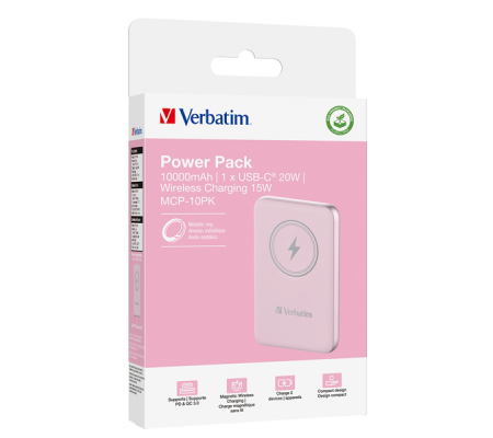 Power Bank Wireless Magnetico 10000 mAh - rosa - Verbatim - 32248