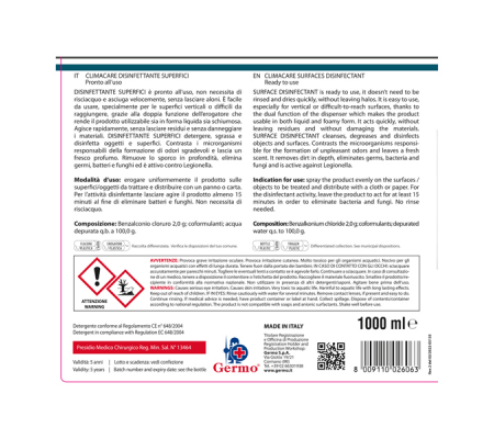 Detergente disinfettante Climacare - pronto all'uso - 1 lt - Tekna - 8009110026063 - DMwebShop - 2