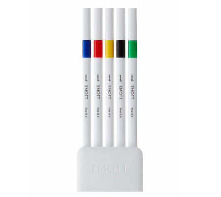 Fineliner Emott - tratto 0,4 mm - colori assortiti vivid - conf. 5 pezzi - Uni Mitsubishi - M PEM-SY 5C 1 - 4902778248287 - DMwebShop - 1