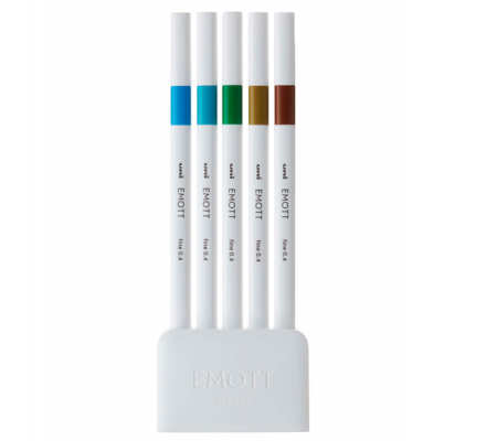 Fineliner Emott - tratto 0,4 mm - colori assortiti island - conf. 5 pezzi - Uni Mitsubishi - M PEM-SY 5C 4 - 4902778248317 - DMwebShop - 1