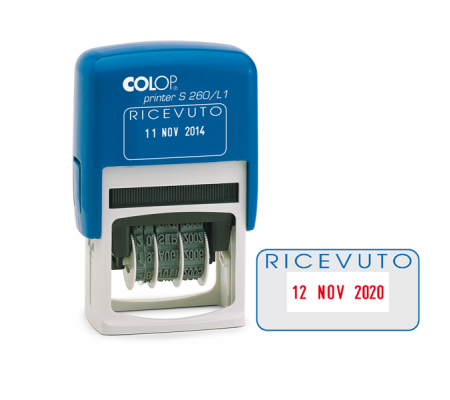 Timbro S260/L1 Datario + RICEVUTO - 4 mm - autoinchiostrante - bicolore - Colop - S260L1.BLS - 9004362301752 - DMwebShop