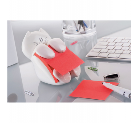 Dispenser gatto bianco + ricarica Post it Super Sticky Z Notes - rosso rubino - 76 x 76 mm - 90 fogli - Post-it - 7000090057 - 4891203052615 - DMwebShop - 1