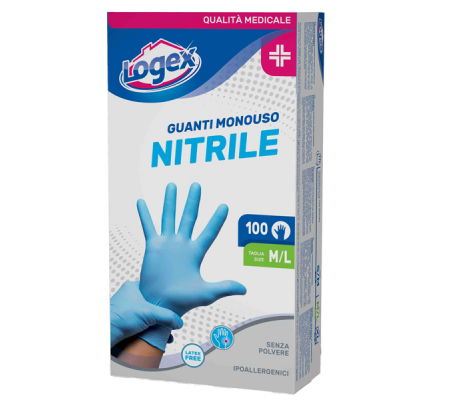 Guanti in nitrile non talcato - per uso medicale - taglia M-L - azzurro - scatola 100 pezzi - Logex Professional - 3476LXL - 9551004301552 - DMwebShop - 1