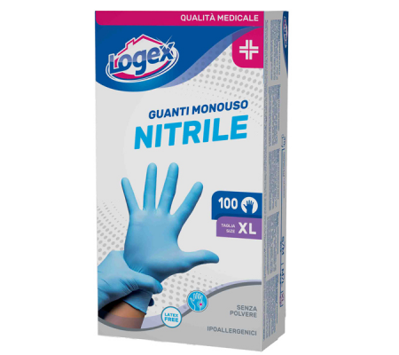 Guanti in nitrile non talcato - per uso medicale - taglia XL - azzurro - scatola 100 pezzi - Logex Professional - 3476LXXL - 8003350551095 - DMwebShop - 1