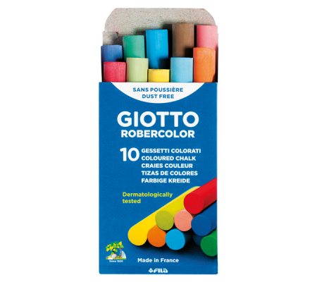 Gessetti Robercolor - lunghezza 80 mm - con Ø 10 mm - colorati - Scatola 10 gessetti tondi - conf. 10 pezzi - Giotto - 538900 - 8000825538605 - DMwebShop - 1