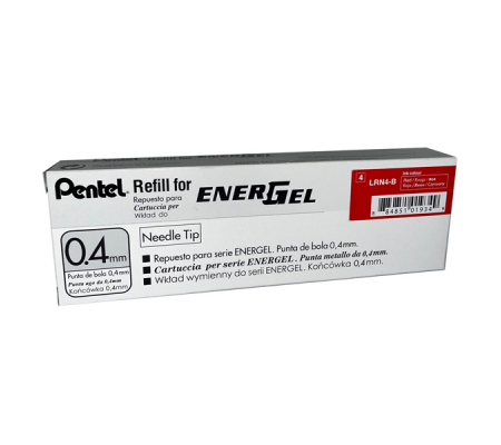 Refill Energel LRN4 - punta 0,4 mm - rosso - conf. 12 pezzi - Pentel - LRN4-BX - 884851019332 - DMwebShop - 1