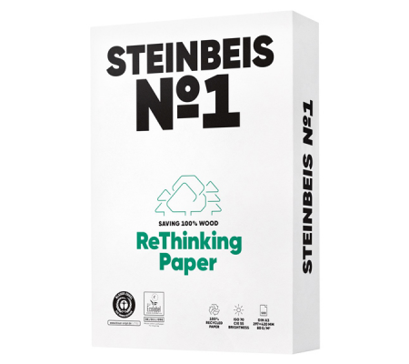 Carta totalmente riciclata senza legno - A3 - 80 gr - bianco - risma da 500 fogli - conf. 5 pezzi - Steinbeis - 6832 - 4260074845020 - DMwebShop - 1