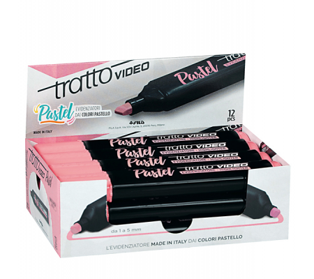 Evidenziatore Video Pastel - punta a scalpello - da 1 - 5 mm - rosa pompelmo - conf. 12 pezzi - Tratto - 833507 - 8000825025204 - DMwebShop - 1