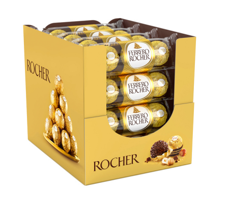 Praline Rocher gusto cioccolato-nocciola - astuccio 3 pezzi - conf. 16 pezzi - Ferrero - FERO3 - DMwebShop - 1