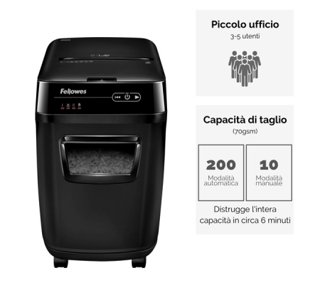 Distruggidocumenti AutoMax 200C - a frammenti - 32 lt - Fellowes - 4653602-99 - 10043859676122 - DMwebShop - 1