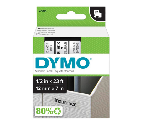 Nastro D1 450100 - 12 mm x 7 mt - nero-trasparente - Dymo - S0720500 - 5411313450102 - DMwebShop