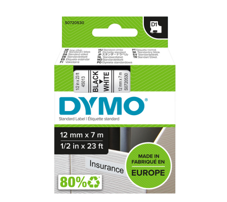 Nastro D1 450130 - 12 mm x 7 mt - nero-bianco - Dymo - S0720530 - 5411313450133 - DMwebShop