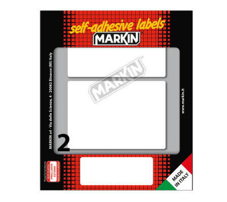 Etichetta adesiva permanente rettangolare - 95 x 66 mm - 2 etich. per foglio - 10 fogli per busta - bianco - conf. 25 pezzi Markin - X10050 - 8007047037947 - DMwebShop