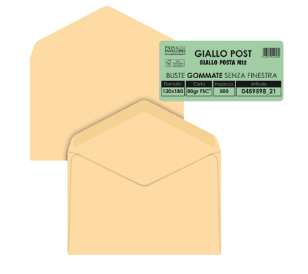 Busta Giallo Postale - gommata - gialla - carta riciclata FSC - 120 x 180 mm - 80 gr - conf. 500 pezzi - Pigna - 045959821 - 8006873109569 - DMwebShop