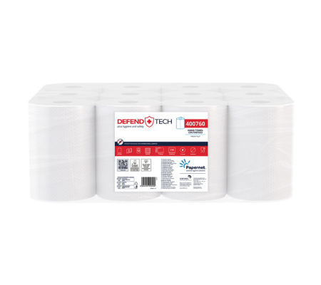 Asciugamani in rotolo Centrefeed - 2 veli - 18 gr - Ø 14,5 cm - 20,9 cm x 77 mt - 218 strappi - bianco - pacco 12 rotoli - Papernet - 400760 - 8024929090500 - DMwebShop