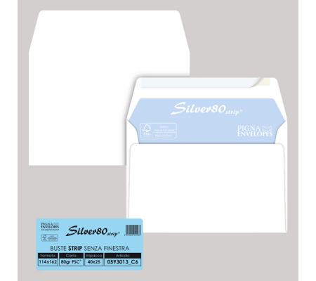 Busta silver80 strip FSC bianca - internografata - senza finestra - 114 x 162 mm - 80 gr - conf. 25 pezzi - Pigna - 0593013C6 - 8059020921026 - DMwebShop