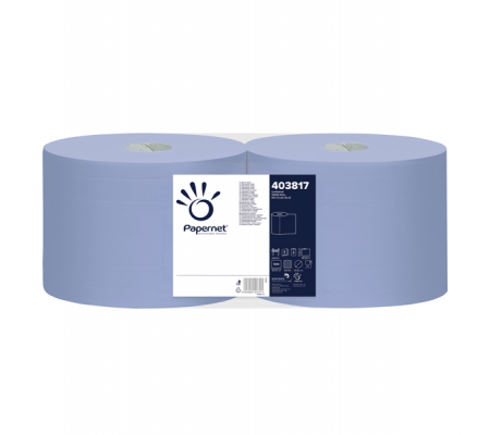 Bobina asciugatutto Superior - 3 veli - microgoffrata - Ø 30 cm - 20 gr - 21,5 cm x 190 mt - blu - pacco 2 rotoli - Papernet - 403817 - 8013924438172 - DMwebShop