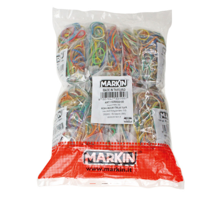 Elastici - gomma - misure e colori assortiti - conf. 1 kg (10 sacchetti da 100 gr ciascuno) - Markin - Y525ASS100 - 8007047938657 - DMwebShop