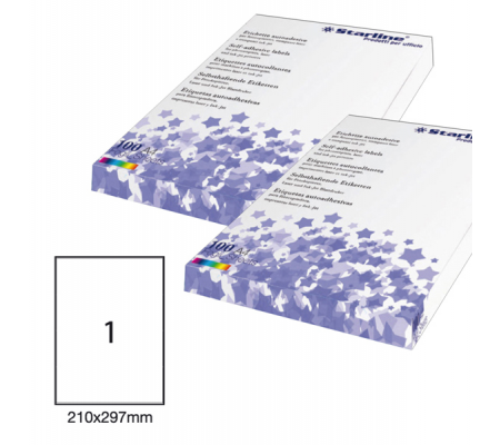 Etichetta adesiva - in carta - permanente - 210 x 297 mm - 1 etichetta per foglio - bianco - conf. 100 fogli A4 - Starline - X210ODC503 - 8025133013927 - DMwebShop