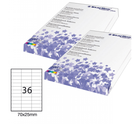 Etichetta adesiva - in carta - permanente - 70 x 25 mm - 36 etichette per foglio - bianco - conf. 100 fogli A4 - Starline - X210ODC506 - 8025133024510 - DMwebShop