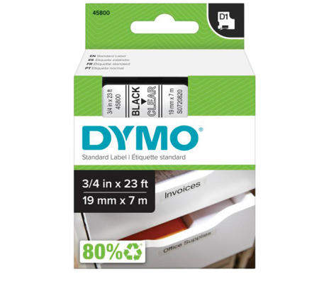 Nastro D1 458000 - 19 mm x 7 mt - nero-trasparente - Dymo - S0720820 - 5411313452106 - DMwebShop