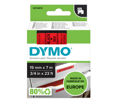 Nastro D1 458070 - 19 mm x 7 mt - nero-rosso - Dymo - S0720870 - 5411313452175 - DMwebShop