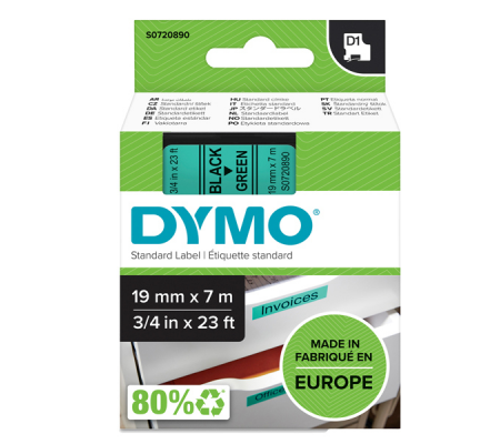 Nastro D1 458090 - 19 mm x 7 mt - nero-verde - Dymo - S0720890 - 5411313452199 - DMwebShop