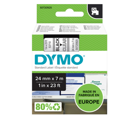 Nastro D1 537100 - 24 mm x 7 mt - nero-trasparente - Dymo - S0720920 - 5411313537100 - DMwebShop