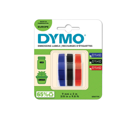 Nastro a rilievo - 9 mm x 3 mt - nero-rosso-blu - blister 3 nastri - Dymo - S0847750 - 3501170847756 - DMwebShop