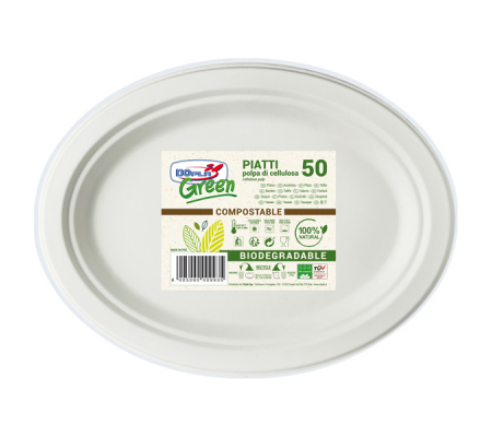 Piatti ovali biodegradabili - 26 x 19,5 cm - Green - conf. 50 pezzi - 8005090009935 - DMwebShop