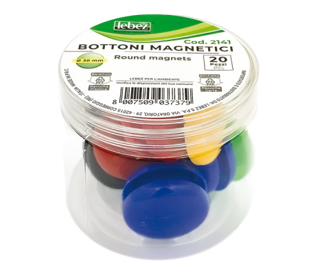 Bottoni magnetici tondi - Ø 30 mm - colori assortiti - barattolo da 20 pezzi - Lebez - 2141 - 8007509037379 - DMwebShop