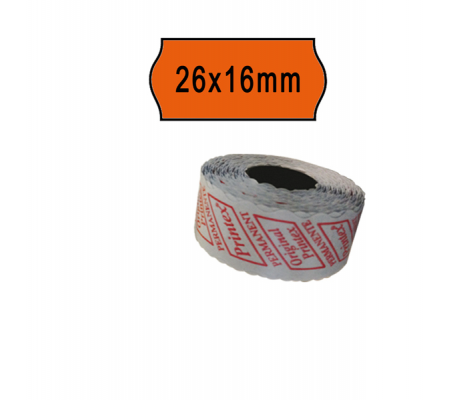 Rotolo da 1000 etichette a onda per Smart 16/2616 e Z Maxi 6/2616 - 26 x 16 mm - adesivo permanente - arancio - pack 10 rotoli - Printex - 2616sfp7ar - 8034049915249 - DMwebShop