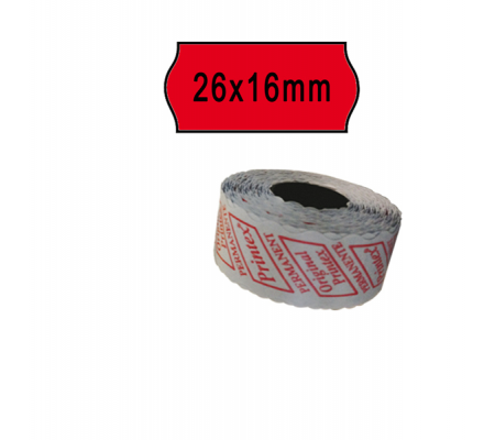 Rotolo da 1000 etichette a onda per Smart 16/2616 e Z Maxi 6/2616 - 26 x 16 mm - adesivo permanente - rosso - pack 10 rotoli - Printex - 2616sfp7rs - 8034049917458 - DMwebShop