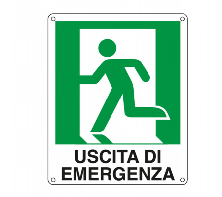 Cartello segnalatore - 25 x 31 cm - USCITA DI EMERGENZA (sinistra) - alluminio - Cartelli Segnalatori - E20105X - 8769102010516 - DMwebShop