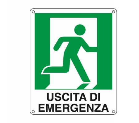 Cartello segnalatore - 25 x 31 cm - USCITA DI EMERGENZA (destra) - alluminio - Cartelli Segnalatori - E20106X - 8769112010636 - DMwebShop