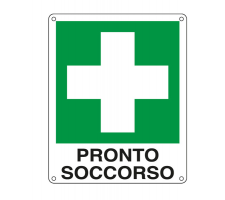 Cartello segnalatore - 12 x 14,5 cm - PRONTO SOCCORSO - alluminio - Cartelli Segnalatori - E20101K - 8769132010135 - DMwebShop