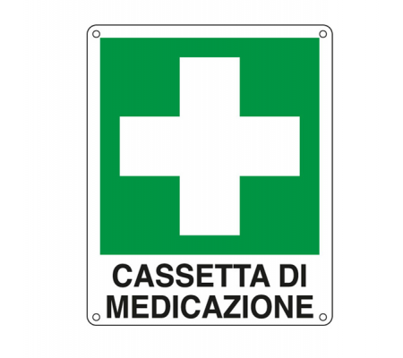 Cartello segnalatore - 16 x 21 cm - CASSETTA DI MEDICAZIONE - alluminio - Cartelli Segnalatori - E20113W - 8769142011337 - DMwebShop