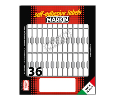 Etichetta adesiva permanente rettangolare 46 x 8 mm 36 etich. a fascetta per foglio 10 fogli per busta bianco conf. 25 pezzi Markin - X10030 - 8007047036742 - DMwebShop