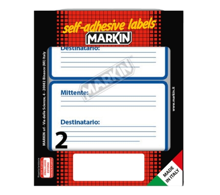 Etichette adesive mittente-destinatario - in carta - permanenti - 115 x 70 mm - 2 etichette per foglio - 10 fogli - bianco - Markin - X10001 - 8007047035004 - DMwebShop