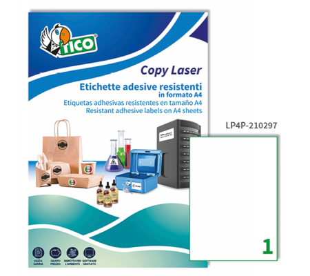 Etichetta in poliestere LP4P - stampanti laser - permanente - 210 x 297 mm - 1 etichetta per foglio - bianco - conf. 70 fogli A4 - Tico - LP4P-210297 - 8007827192217 - DMwebShop