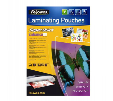 Pouches Enhance80 - Superquick - A4 - 2 x 80 micron - scatola 100 pezzi - Fellowes - 5440001. - 077511544002 - DMwebShop