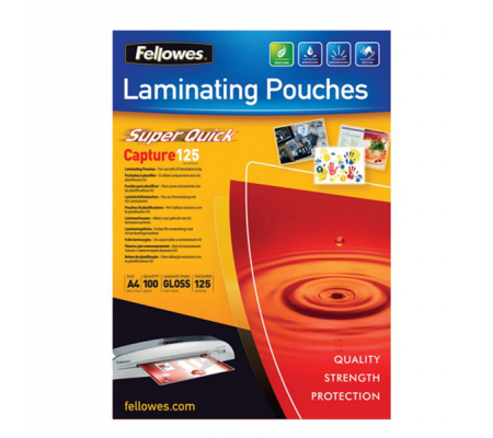 Pouches Capture125 Superquick - A4 - 216 x 303 mm - 2 x 125 micron - scatola 100 pezzi - Fellowes - 5440101 - 077511544019 - DMwebShop