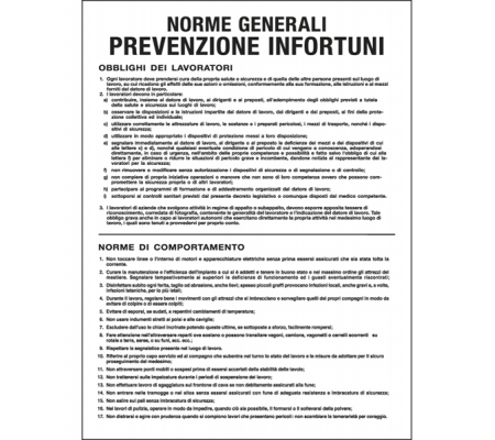 Cartello segnalatore - 50 x 67 cm - NORME GENERALI PREVENZIONE INFORTUNI - polionda - Cartelli Segnalatori - PO5031 - 8047983605039 - DMwebShop