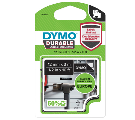 Nastro D1 Durable - 12 mm x 3 mt - nero-bianco - Dymo - 1978365 - 3501179783659 - DMwebShop