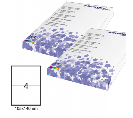 Etichetta adesiva - permanente - 105 x 140 mm - 4 etichette per foglio - bianco - conf. 100 fogli A4 - Starline - X210ODC505 - 8025133013859 - DMwebShop