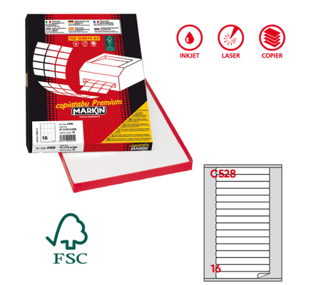 Etichetta adesiva C528 - permanente - con angoli arrotondati - 145 x 17 mm - 16 etic. Per foglio - scatola 100 fogli A4 - Markin - X210C528 - 8007047023810 - DMwebShop