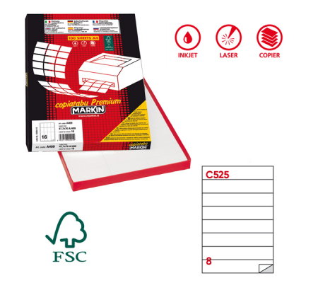 Etichette adesive C-525 - in carta - permanenti - 210 x 37,12 mm - 8 etichette per foglio - 100 fogli - bianco - Markin - X210C525 - 8007047023575 - DMwebShop