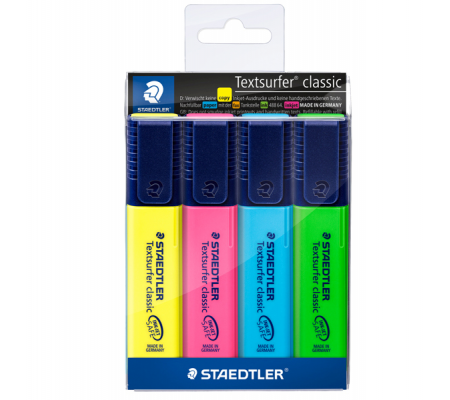 Evidenziatore Textsurfer Classic - punta a scalpello - tratto da 1 - 5 mm - astuccio 4 colori - Staedtler - 364-WP4 - 4007817321027 - DMwebShop