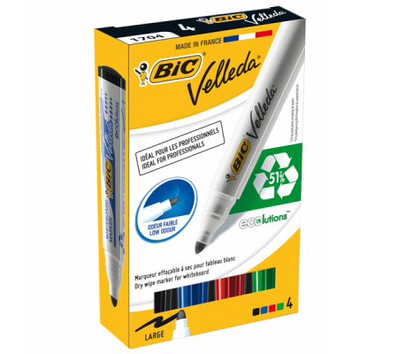 Marcatori Whiteboard Marker Velleda 1701 Recycled - punta tonda - 1,5 mm - astuccio 4 colori - Bic - 904941 - 3086120017040 - DMwebShop