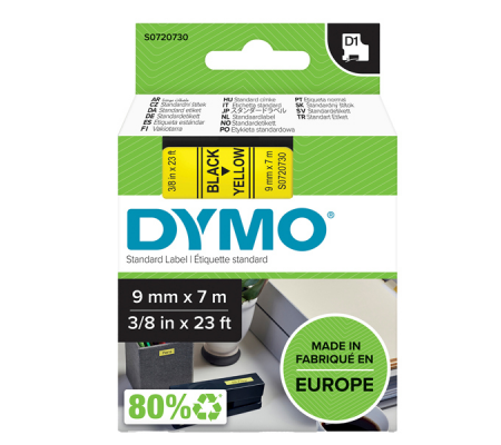 Nastro D1 409180 - 9 mm x 7 mt - nero-giallo - Dymo - S0720730 - 5411313409186 - DMwebShop